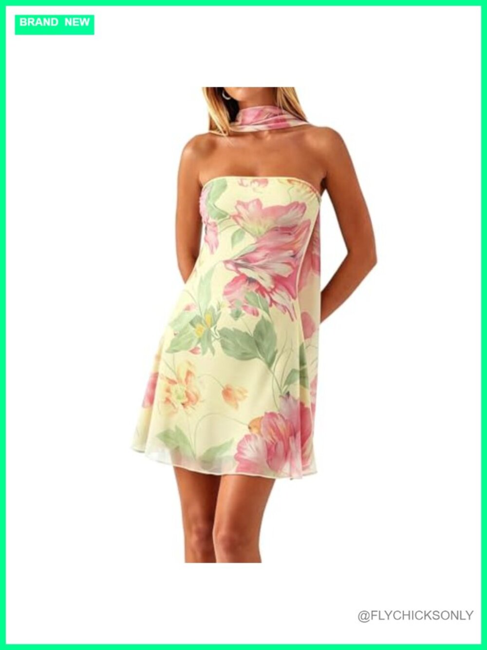 Women's Strapless Floral Mesh Mini Dress
